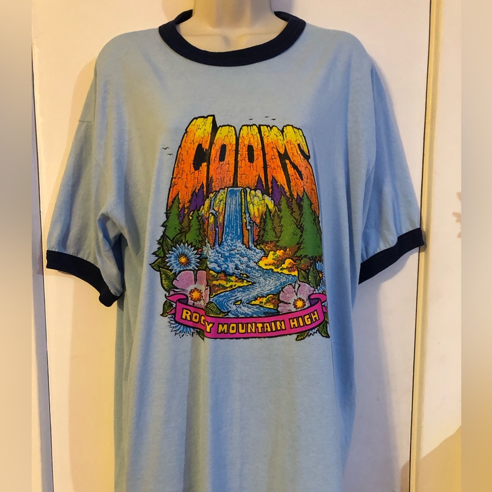 Vintage Coors Waterfall Neon Psychadelic Blue Ringer T-shirt Dress Coachella